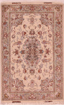 Persian Tabriz White Rectangle 3x5 ft Wool Carpet 16614