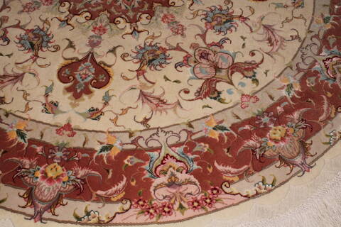 Tabriz Beige Round Hand Knotted 411 X 411  Area Rug 400-16623 Image 3
