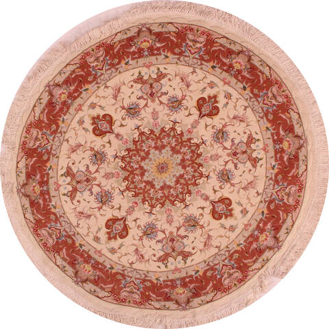 Tabriz Beige Round Hand Knotted 411 X 411  Area Rug 400-16623 Image 0