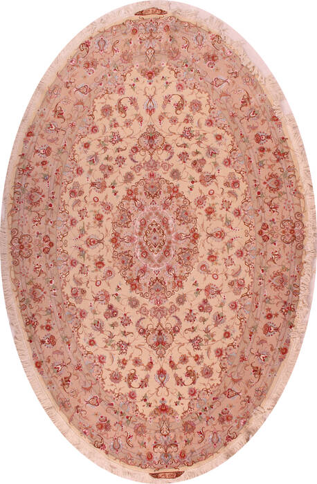 Tabriz White Oval Hand Knotted 65 X 910  Area Rug 400-16625 Image 0