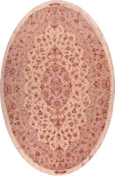 Tabriz White Oval Hand Knotted 6'5" X 9'10"  Area Rug 400-16625