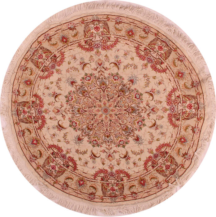 Tabriz White Round Hand Knotted 410 X 410  Area Rug 400-16626 Image 0