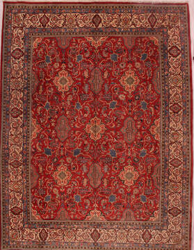 Persian Sarouk Red Rectangle 9x12 ft Wool Carpet 16694