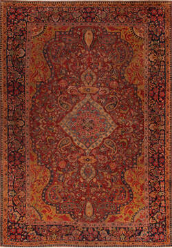 Persian Sarouk Red Rectangle 9x13 ft Wool Carpet 16737