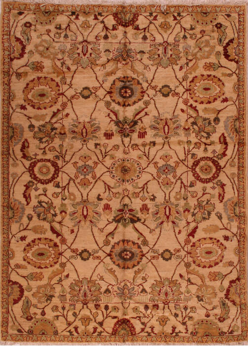 Pishavar Beige Hand Knotted 61 X 87  Area Rug 400-16843 Image 0