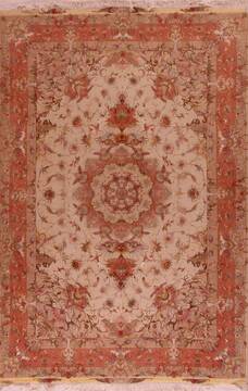 Persian Tabriz White Rectangle 7x10 ft Wool Carpet 16897