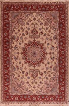 Persian Tabriz Beige Rectangle 7x10 ft Wool Carpet 16898