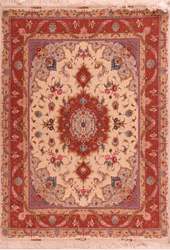 Persian Tabriz Beige Rectangle 5x7 ft Wool Carpet 16904