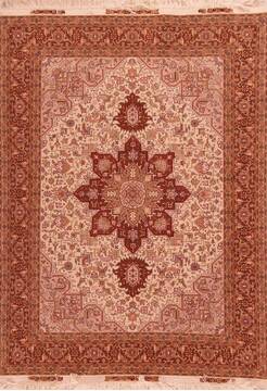 Persian Tabriz White Rectangle 5x7 ft Wool Carpet 16907