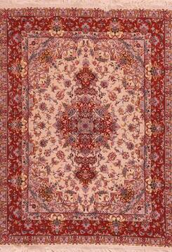 Persian Tabriz Beige Rectangle 5x7 ft Wool Carpet 16908