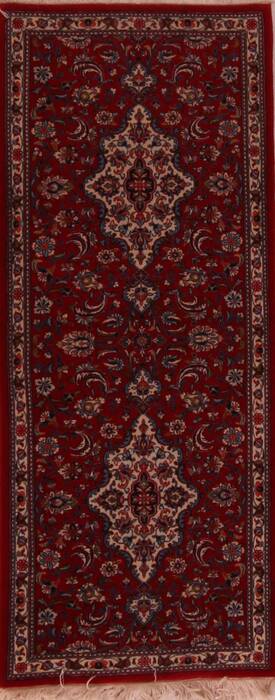 Qum Red Runner Hand Knotted 27 X 64  Area Rug 400-16943 Image 0