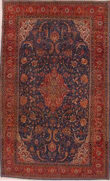 Persian Sarouk Blue Rectangle 8x11 ft Wool Carpet 16970
