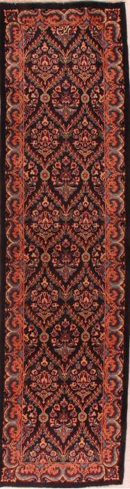 Tabriz Black Runner Hand Knotted 36 X 131  Area Rug 400-16985 Image 0