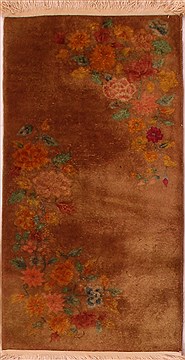 Chinese Tibetan Brown Rectangle 2x4 ft Wool Carpet 17049