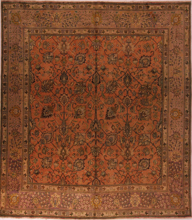 Tabriz Orange Square Hand Knotted 911 X 114  Area Rug 400-17126 Image 0