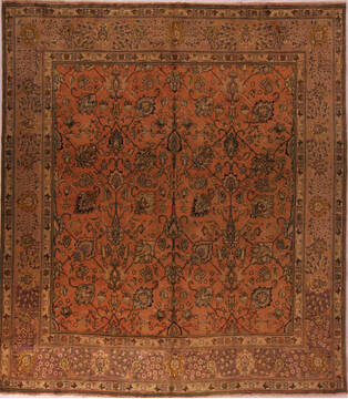Persian Tabriz Orange Square 9 ft and Larger Wool Carpet 17126