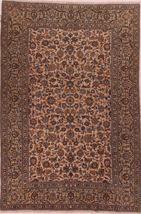 Kashan White Hand Knotted 101 X 130  Area Rug 400-17139 Image 0