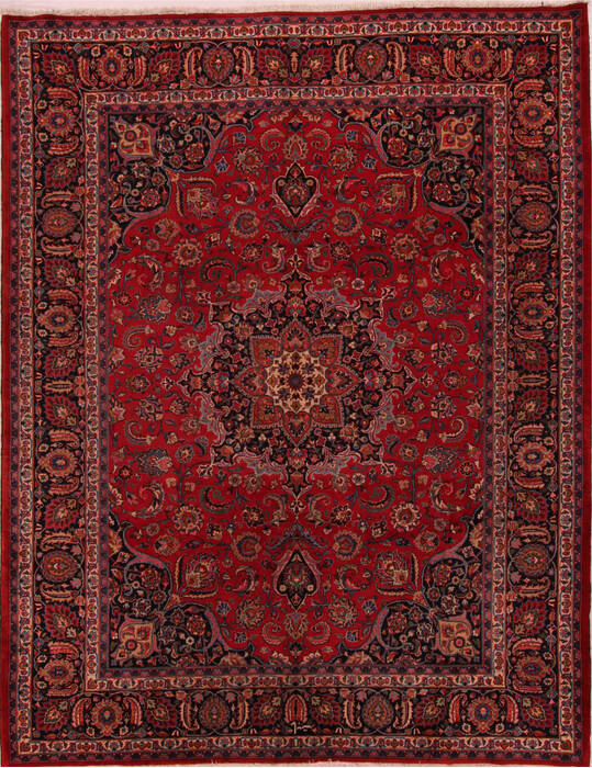 Mashad Red Hand Knotted 99 X 126  Area Rug 400-17141 Image 0