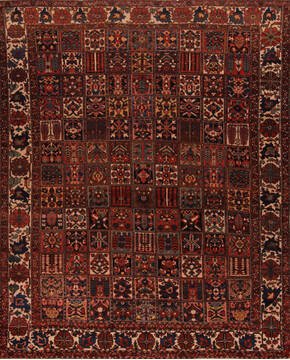Persian Bakhtiar Brown Rectangle 10x13 ft Wool Carpet 17147