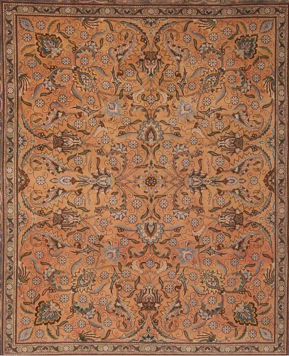 Tabriz Orange Square Hand Knotted 97 X 114  Area Rug 400-17159 Image 3