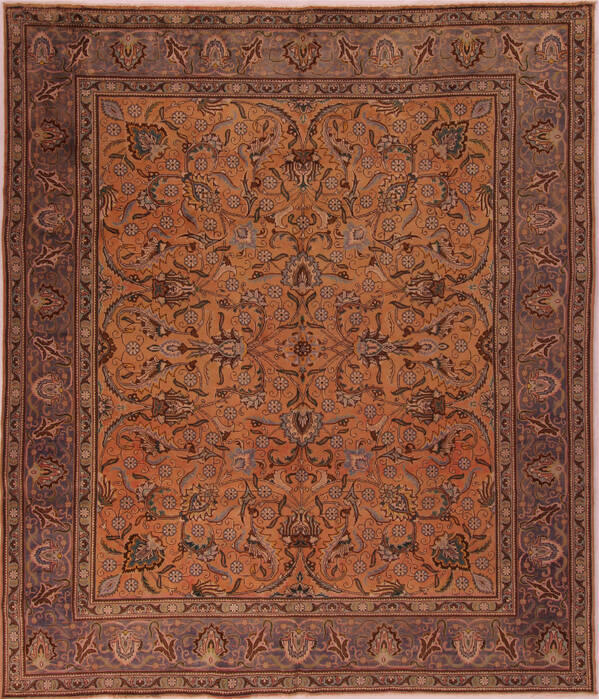 Tabriz Orange Square Hand Knotted 97 X 114  Area Rug 400-17159 Image 0