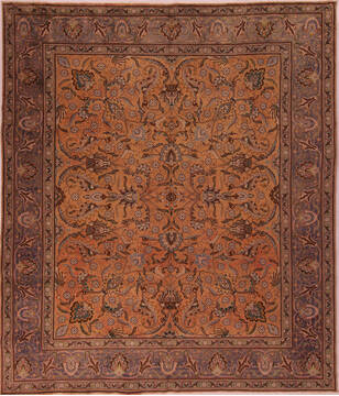 Persian Tabriz Orange Square 9 ft and Larger Wool Carpet 17159