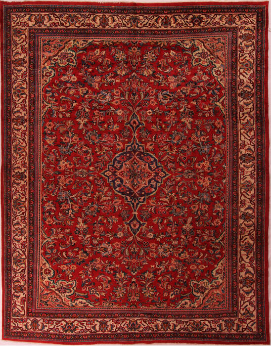 Moshk Abad Red Hand Knotted 104 X 132  Area Rug 400-17184 Image 0