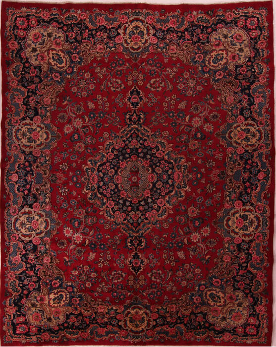 Mashad Red Hand Knotted 101 X 127  Area Rug 400-17186 Image 0