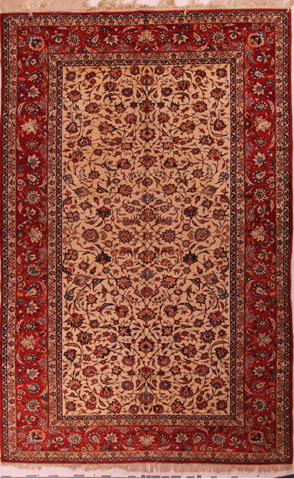Isfahan Beige Hand Knotted 106 X 166  Area Rug 400-17237 Image 0