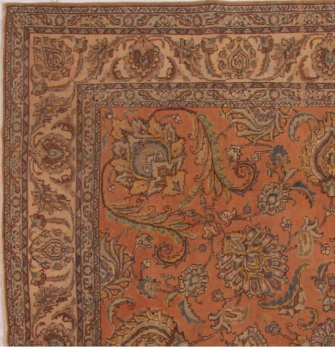 Tabriz Orange Square Hand Knotted 109 X 112  Area Rug 400-17249 Image 1