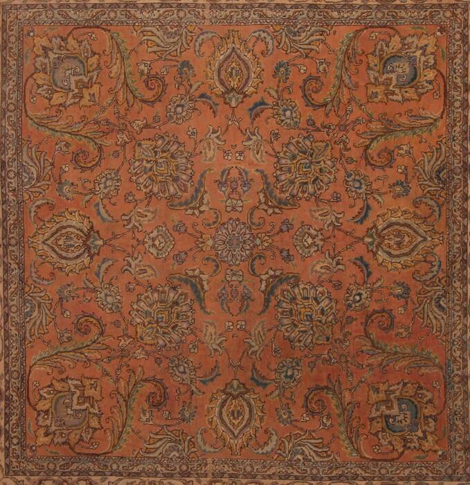 Tabriz Orange Square Hand Knotted 109 X 112  Area Rug 400-17249 Image 2