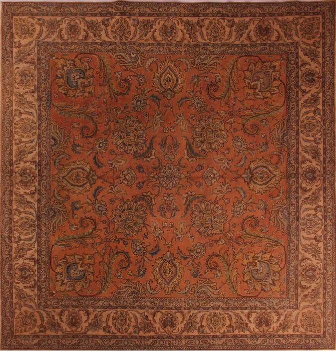 Tabriz Orange Square Hand Knotted 109 X 112  Area Rug 400-17249 Image 0