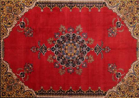 Tabriz Red Hand Knotted 119 X 147  Area Rug 400-17298 Image 34