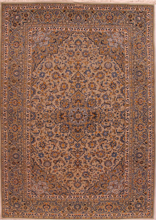 Kashan Beige Hand Knotted 73 X 103  Area Rug 400-17348 Image 0