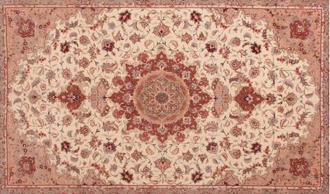 Tabriz Beige Hand Knotted 67 X 101  Area Rug 400-17410 Image 8