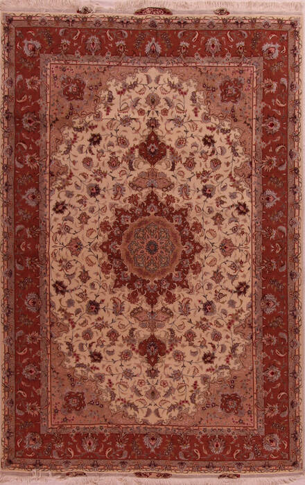 Tabriz Beige Hand Knotted 67 X 101  Area Rug 400-17410 Image 0
