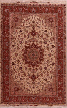 Persian Tabriz Beige Rectangle 7x10 ft Wool Carpet 17410