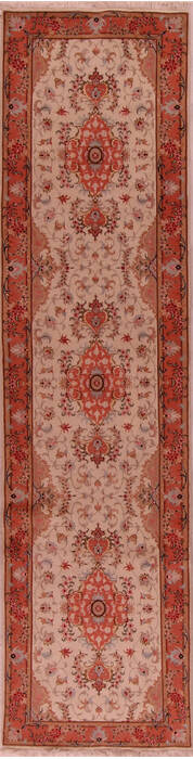 Tabriz Beige Runner Hand Knotted 29 X 1010  Area Rug 400-17411 Image 0