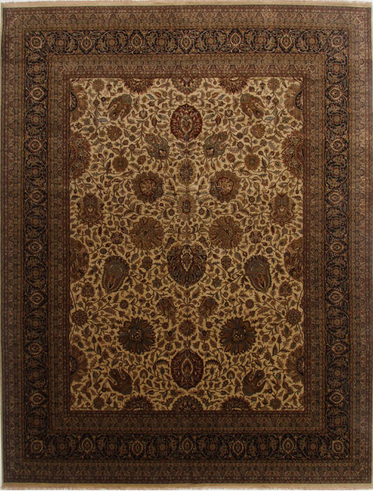 Tabriz Beige Hand Knotted 119 X 149  Area Rug 250-17560 Image 0