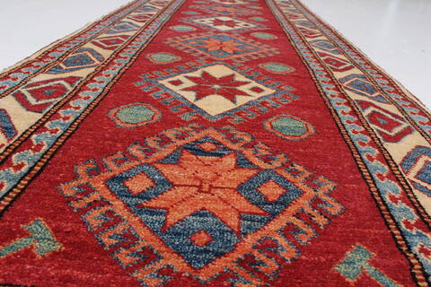 Kazak Red Runner Hand Knotted 26 X 94  Area Rug 250-22588 Image 2