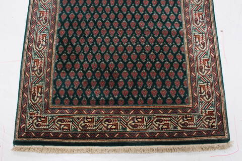 Sanandaj Green Runner Hand Knotted 27 X 1110  Area Rug 250-22757 Image 3