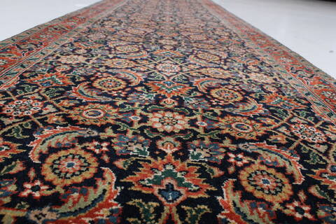 Semnan Blue Runner Hand Knotted 27 X 99  Area Rug 250-22934 Image 2