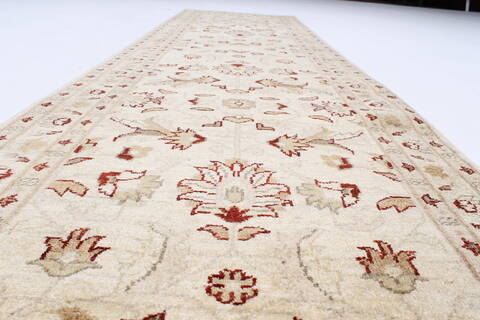 Chobi Beige Runner Hand Knotted 26 X 98  Area Rug 250-23034 Image 1
