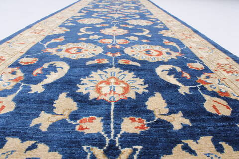 Pishavar Blue Runner Hand Knotted 29 X 910  Area Rug 250-23085 Image 9