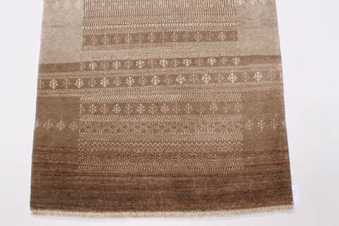 Modern Beige Runner Hand Knotted 27 X 101  Area Rug 250-23105 Image 5