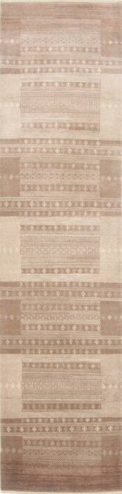 Modern Beige Runner Hand Knotted 27 X 101  Area Rug 250-23105 Image 0