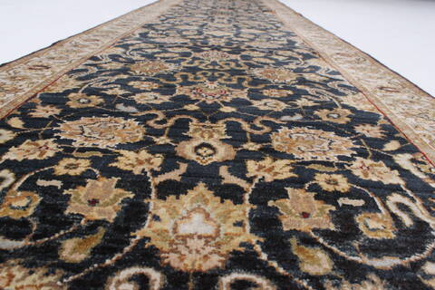 Kashmir Black Runner Hand Knotted 27 X 99  Area Rug 250-23138 Image 1