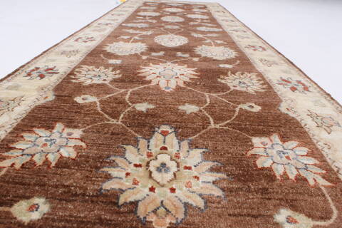 Chobi Brown Runner Hand Knotted 25 X 83  Area Rug 250-23228 Image 3