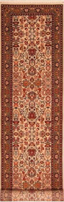 Sarouk Beige Runner Hand Knotted 28 X 108  Area Rug 100-23492 Image 0