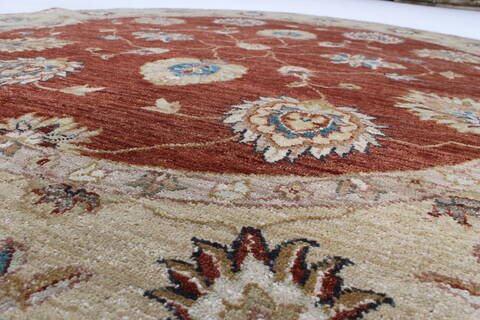 Chobi Brown Round Hand Knotted 60 X 60  Area Rug 250-23546 Image 1